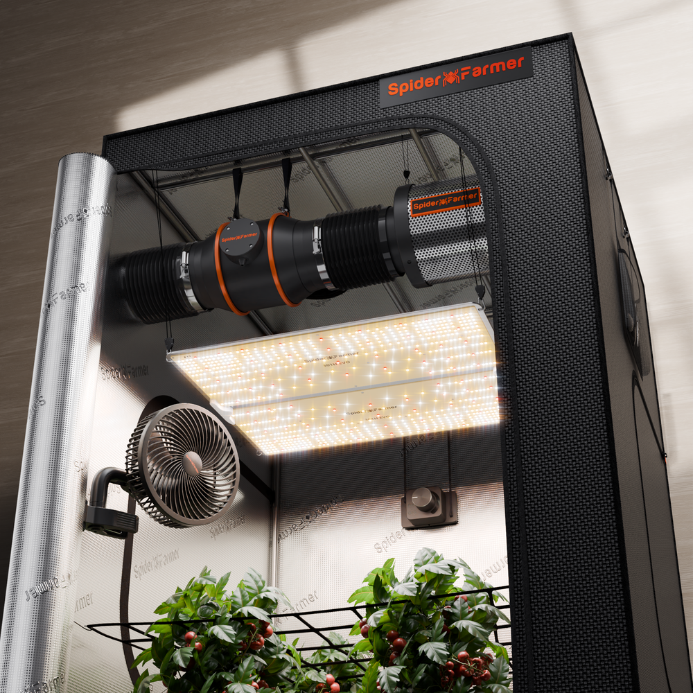 2024 Spider Farmer® 120x120x200 cm Komplettes Grow-Zelt-Set丨SF4000 301H EVO Vollspektrum-LED-Pflanzenlampe丨6″ Clip-Ventilator丨6″ Belüftungssystem mit Geschwindigkeitsregler