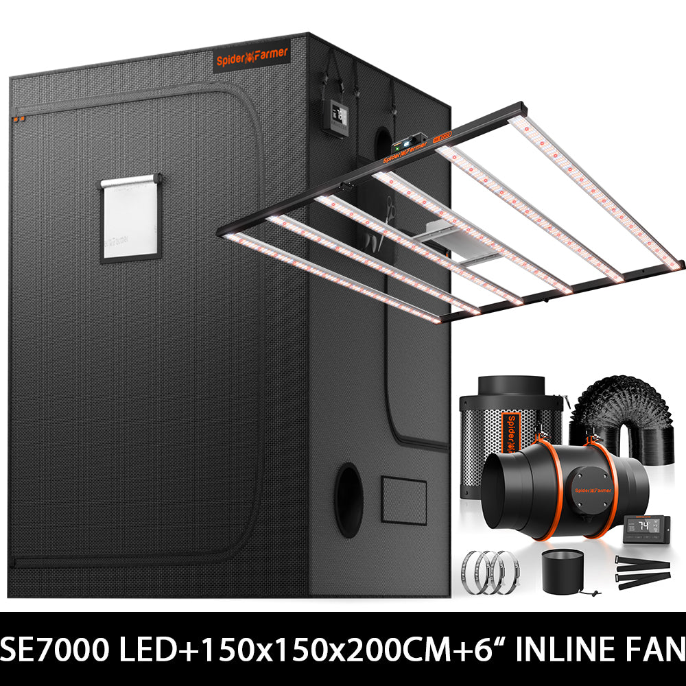 Spider Farmer® 150x150 cm Komplettes Grow-Zelt-Set丨SE7000 730W LED-Pflanzenlampe丨6″ Inline-Lüfter mit Temperatur- und Feuchtigkeitsregler